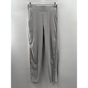 Athleta Women’s Brooklyn Pull On Ankle Pant Gray Pin Stripe Mid-Rise Pockets 0